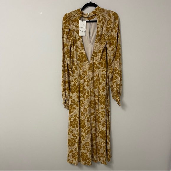 Zara Bloggers Favorite Floral Print Long Sleeve Midi Dress NWT - Picture 6 of 10